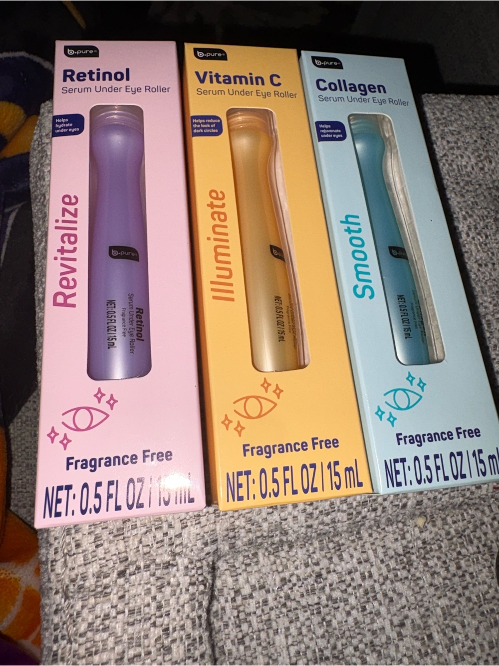 b-pure Retinol, Vitamin C & Collagen Under Eye Rollers - Lavender, Yellow, Teal